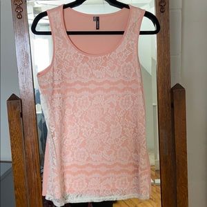 Peach Tank Top with Lace Overlay